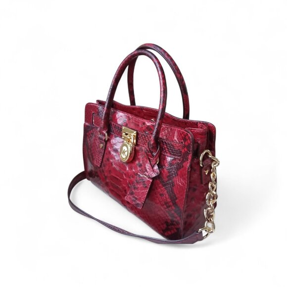 Michael Kors Hamilton Red Python Embossed Bag - Picture 2 of 7
